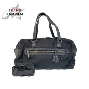 PRADA triangular logo plate black nylon leather handbag